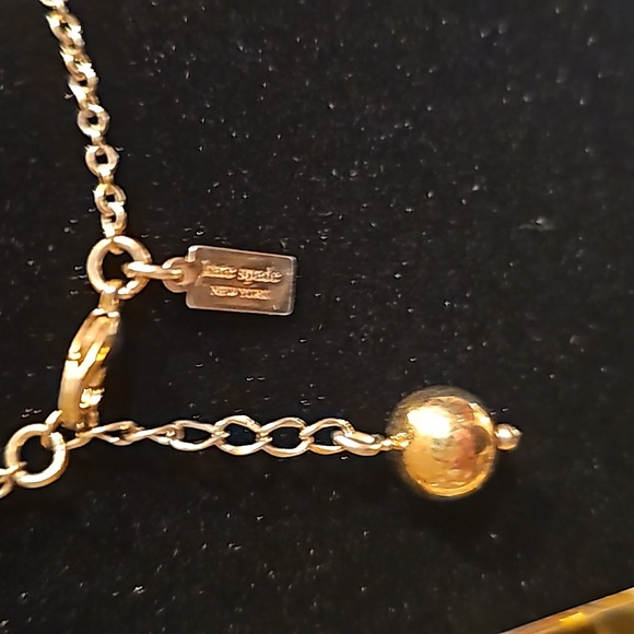 Kate Spade Citrine Colored Plastic Beaded Gold Tone Necklace w/Dust-bag EUC - Picture 6 of 7